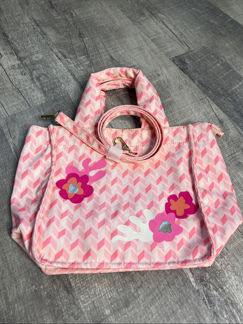 Estee Lauder Pink Chevron Floral Tote